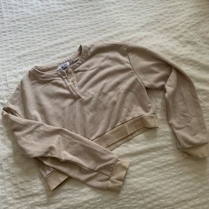 Princess Polly - Rise & Lounge Cropped Henley Sweatshirt - Tan